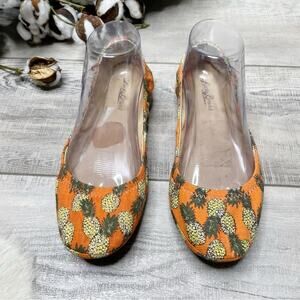 Lucky Brand Emmie Pineapple Canvas Slip On Ballet Flats Orange Yellow Size 7.5M